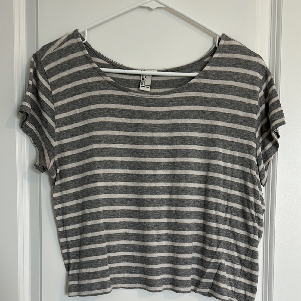 Forever 21 Gray and White Crop T-Shirt
